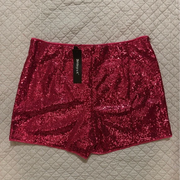 NWT Allegra K High Waist Pink Sequin Mini Shorts - Picture 5 of 10